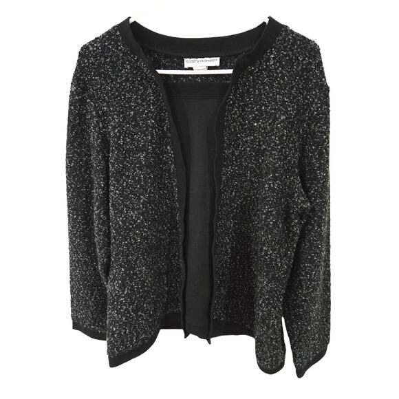 Cathy Daniels Sz XL Womens Black White Textured Knit Cardigan - Picture 1 of 7